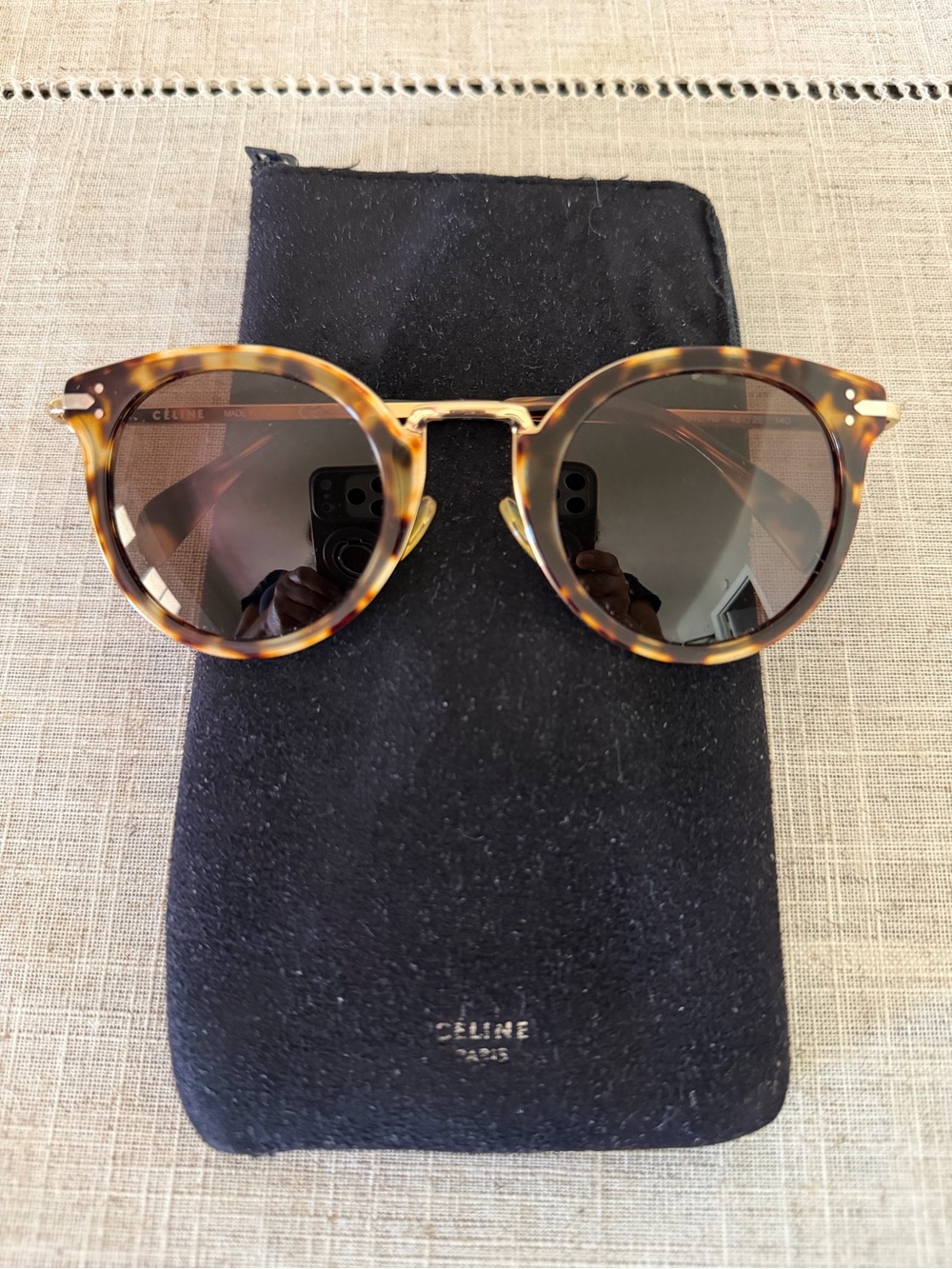 Celine Women’s Tortoiseshell Round Sunglasses with Gold Bridge